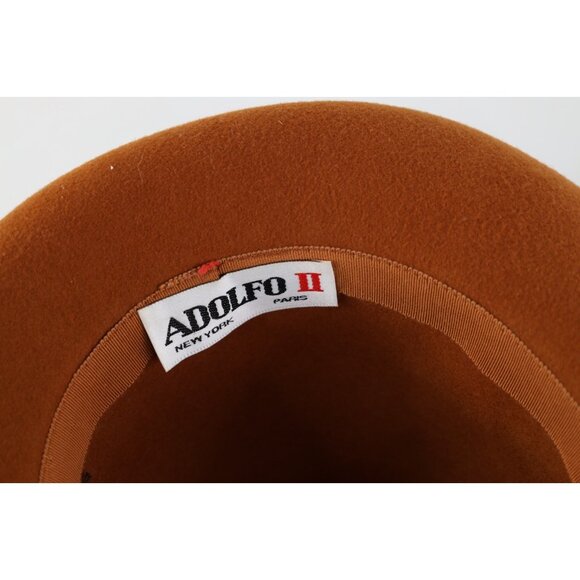 Vtg 60s Adolfo Mid Century Modern Birdcage Lace Circle Wool Felt Hat Womens 23\